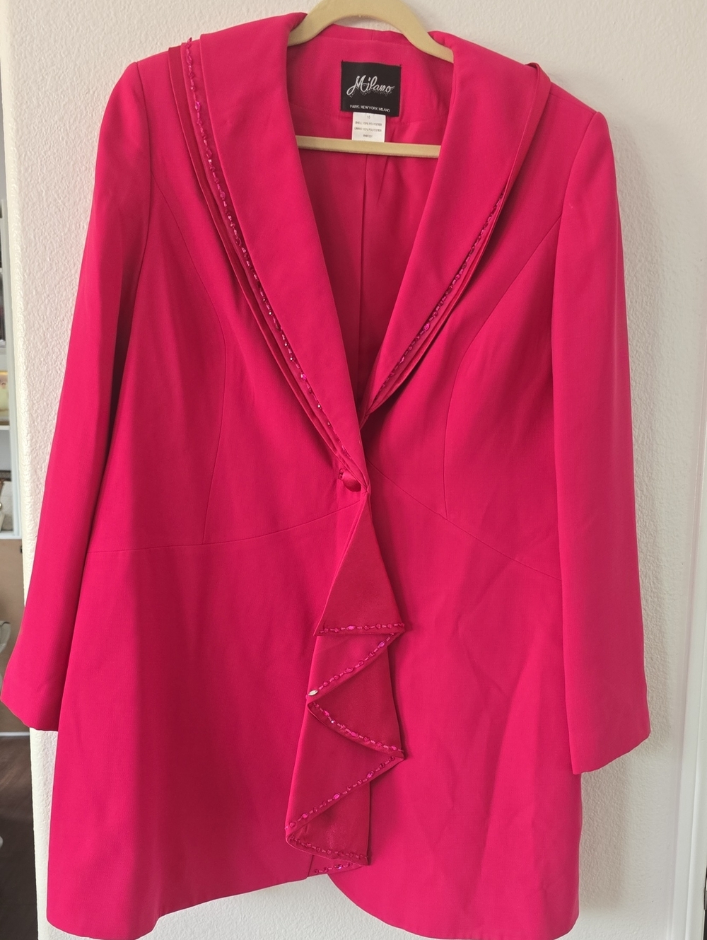 Milano Hot Pink Ruffle-Front Blazer Jacket
